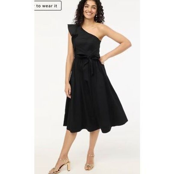 J crew black one shoulder midi dress P12 m8 - Picture 1 of 5